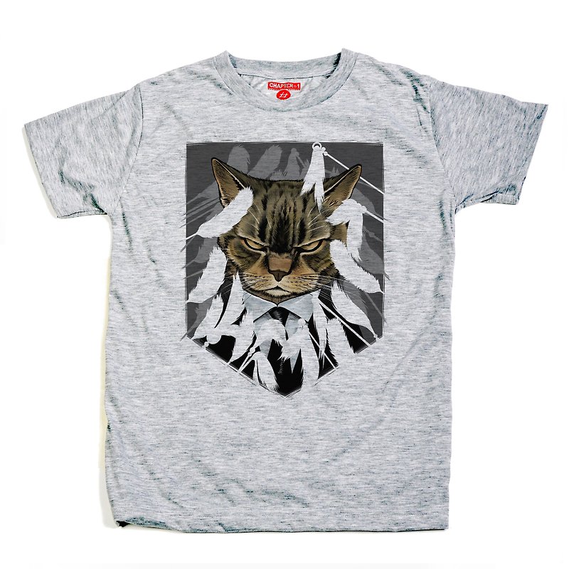 コットン・麻 Tシャツ メンズ ホワイト - 第一章 Tシャツ スーツを着た猫 男女
