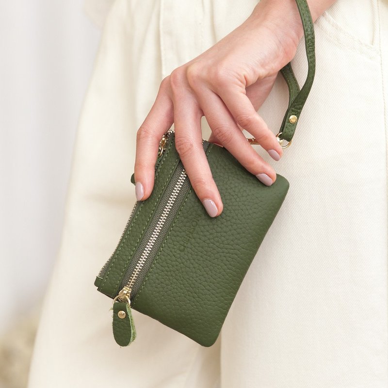 チェンソンレザー3サンドイッチキー小銭入れ（ネックストラップ+リストストラップを送る）シーパイングリーン（00158-G - コインケース・小銭入れ - 革 グリーン