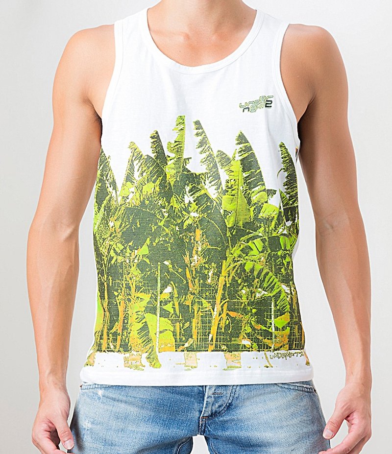 Cotton Printed Vest-BANANA TREE/White UNDERNEXT2 Summer. Colorful - Men's Tank Tops & Vests - Cotton & Hemp White