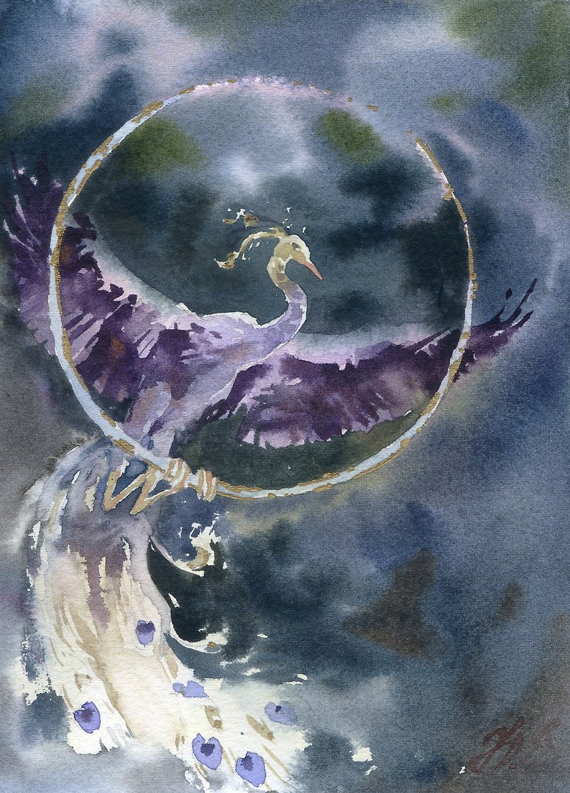 オリジナルのファンタジーアートYuliaEvsyukovaによる暗い火の鳥黑凤凰の絵
