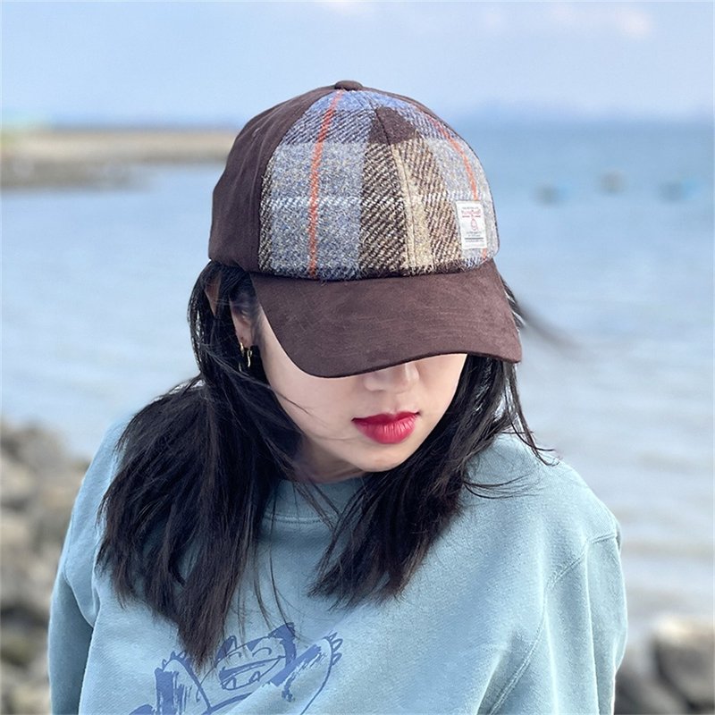 哈裡斯粗花呢棒球帽Harris tweed羊毛可調節復古軟頂格紋鴨舌帽 - 帽子 - 羊毛 