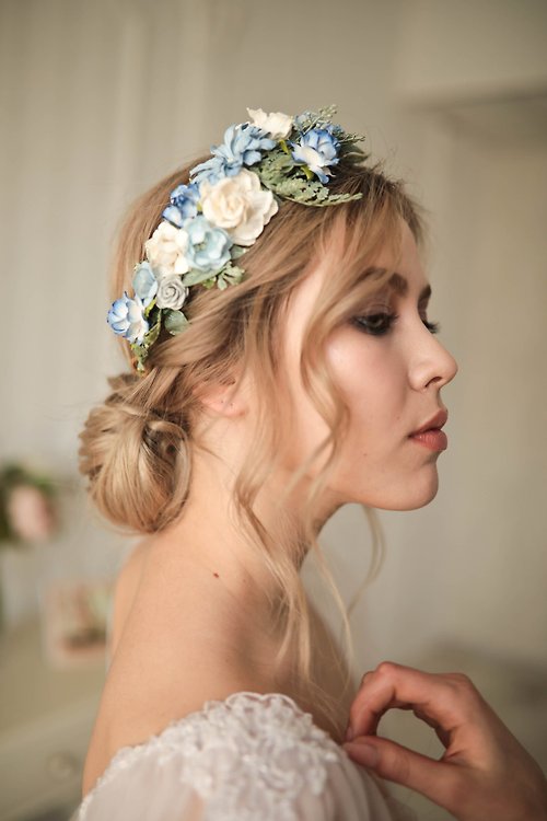 FaberAccessories lue flower crown, Wedding flower crown, Blue floral crown, Flower hair piece