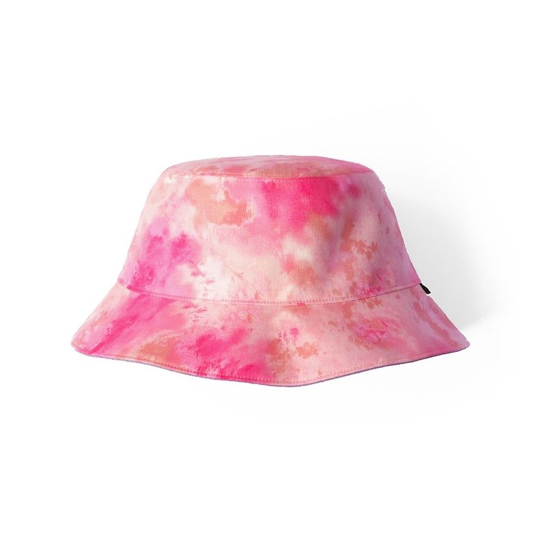 水墨桃渲染雙面漁夫帽 - 帽子 - 棉．麻 粉紅色