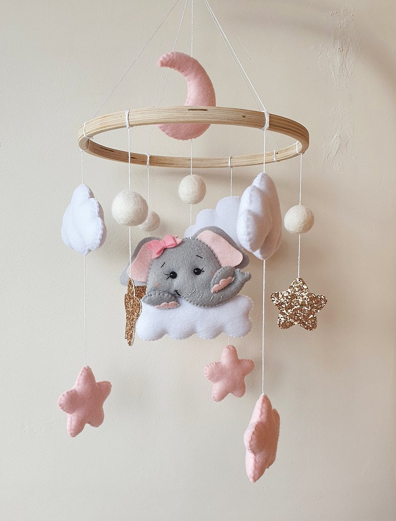 Baby mobile girl, baby shower gift, nursery decor, elephant mobile - Baby Gift Sets - Eco-Friendly Materials Pink