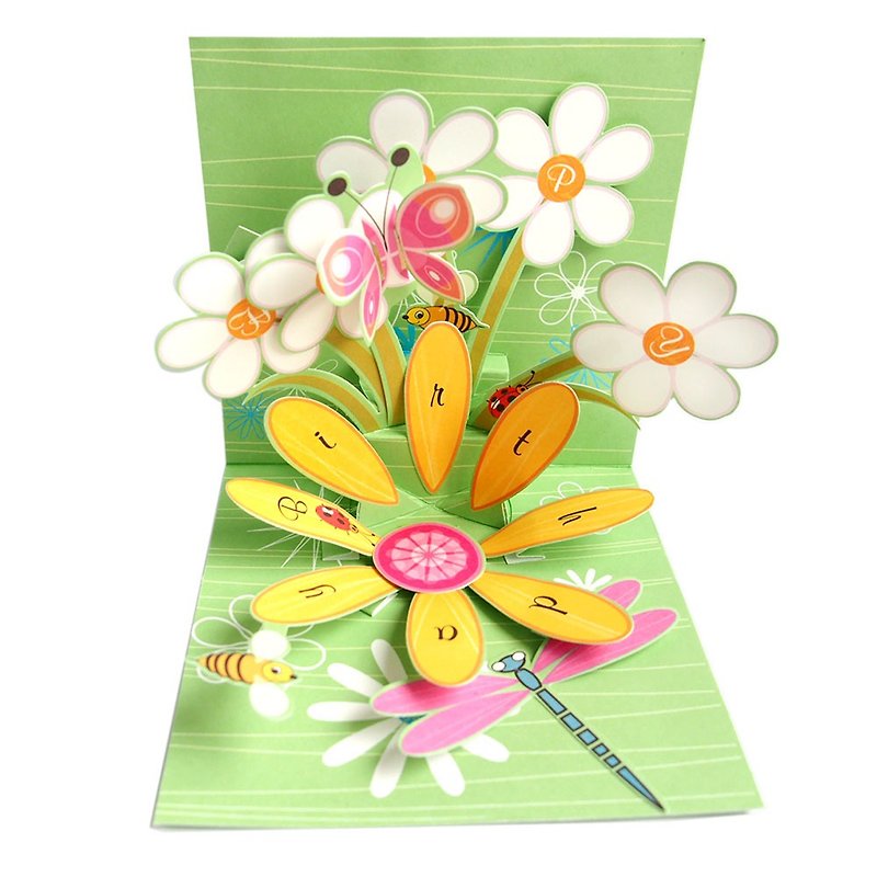 花の間を飛んでいる小さなミツバチ【Up With Paper-立体カード誕生日の願い事】 - カード・はがき - 紙 多色