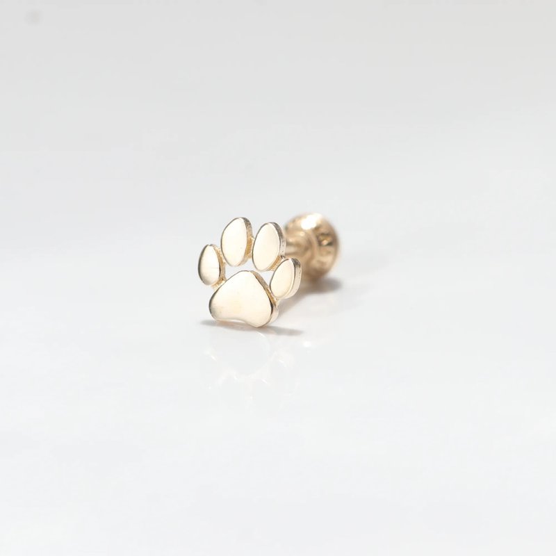 14K furry child footprint bead earrings (single) ear bones and ear sockets will not fade - Earrings & Clip-ons - Precious Metals Gold