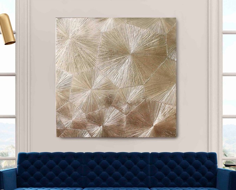 Gold Abstract| Gold Painting| Painting Gold| Textured Wall Art | Gold Honeycomb - 壁貼/牆壁裝飾 - 棉．麻 金色