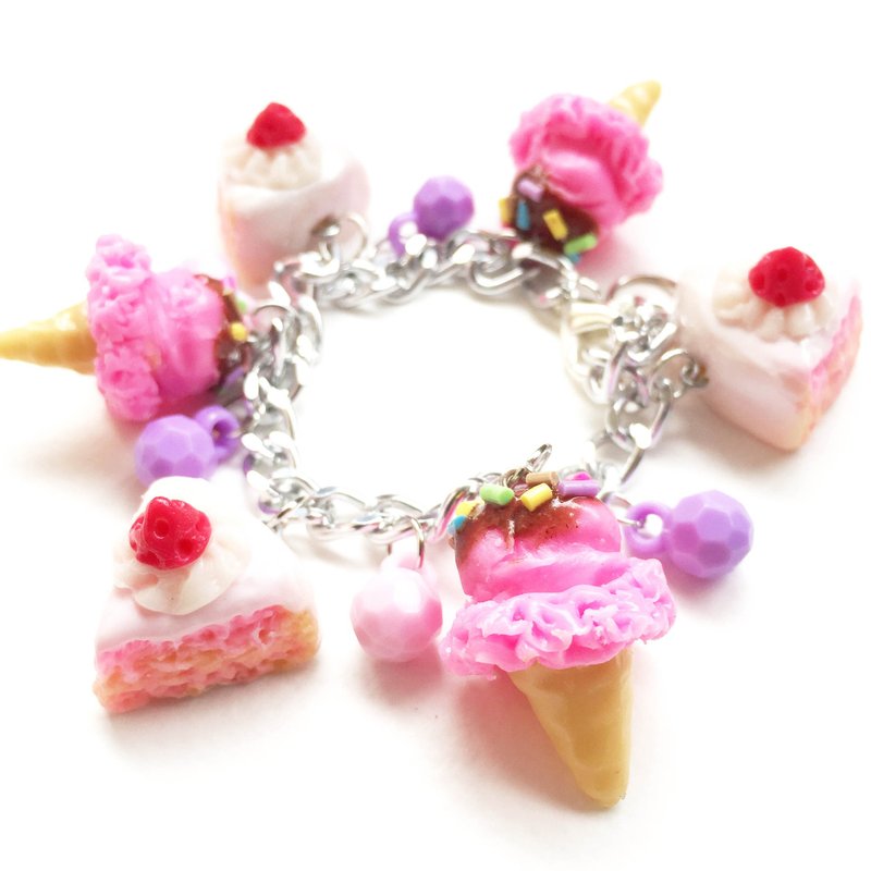 粘土 ブレスレット ピンク - スイートケーキ アイスクリーム ブレスレット