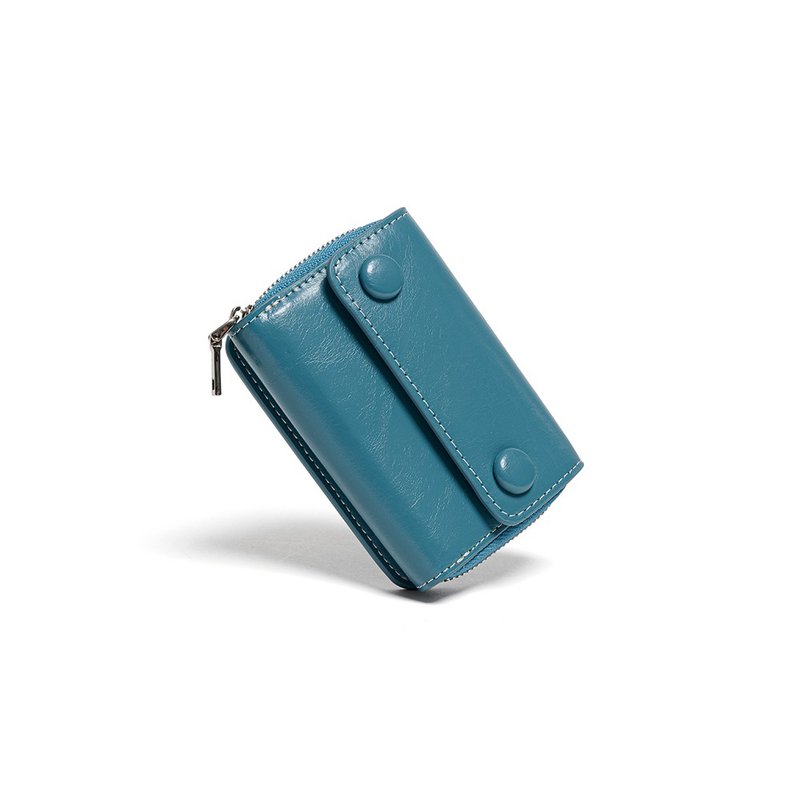 DOT Pocket Coin & Card Wallets dusty blue - 錢包/皮夾/長短夾 - 真皮 藍色