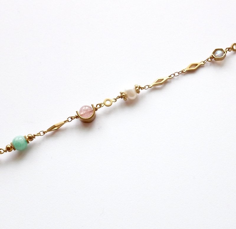 Bronze bracelets | strawberry crystal | Stone| freshwater pearl | labradorite