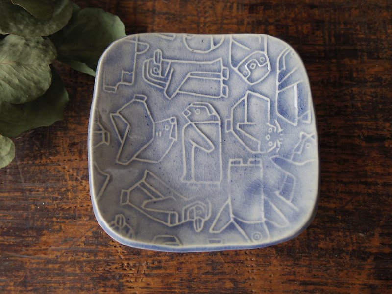 Purple square tiny plate with relief penguins - Plates & Trays - Pottery Purple