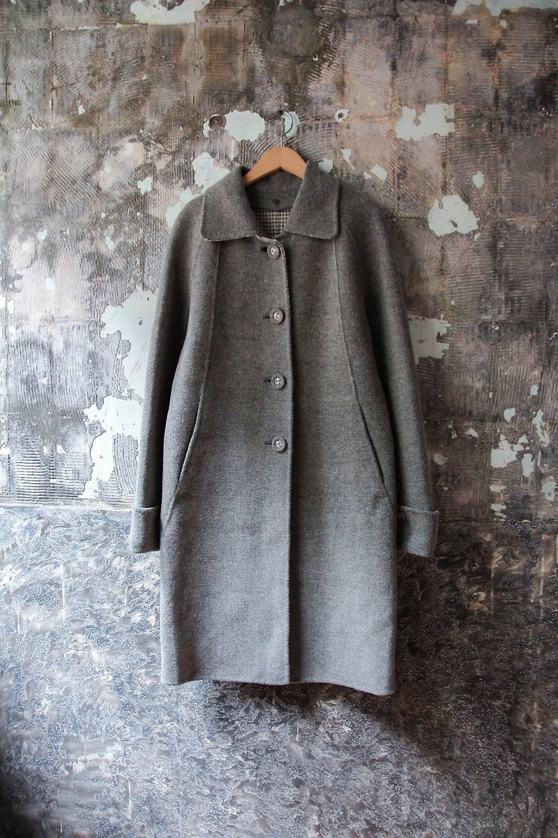 袅袅 department store -Vintage light gray light lapel wool coat coat retro - เสื้อแจ็คเก็ต - ขนแกะ 