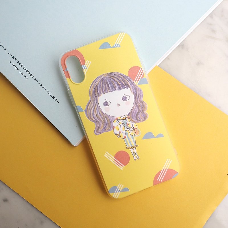 Lemon yellow geometric pattern Miss Baozi can customize the embossed texture mobile phone case for iPhone 8 XS all-inclusive case - เคส/ซองมือถือ - พลาสติก สีเหลือง