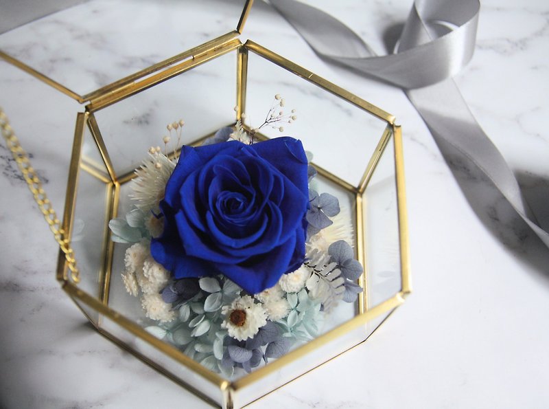 ONLY ONE絲絨藍玫瑰盒 - 乾花/永生花 - 植物．花 藍色