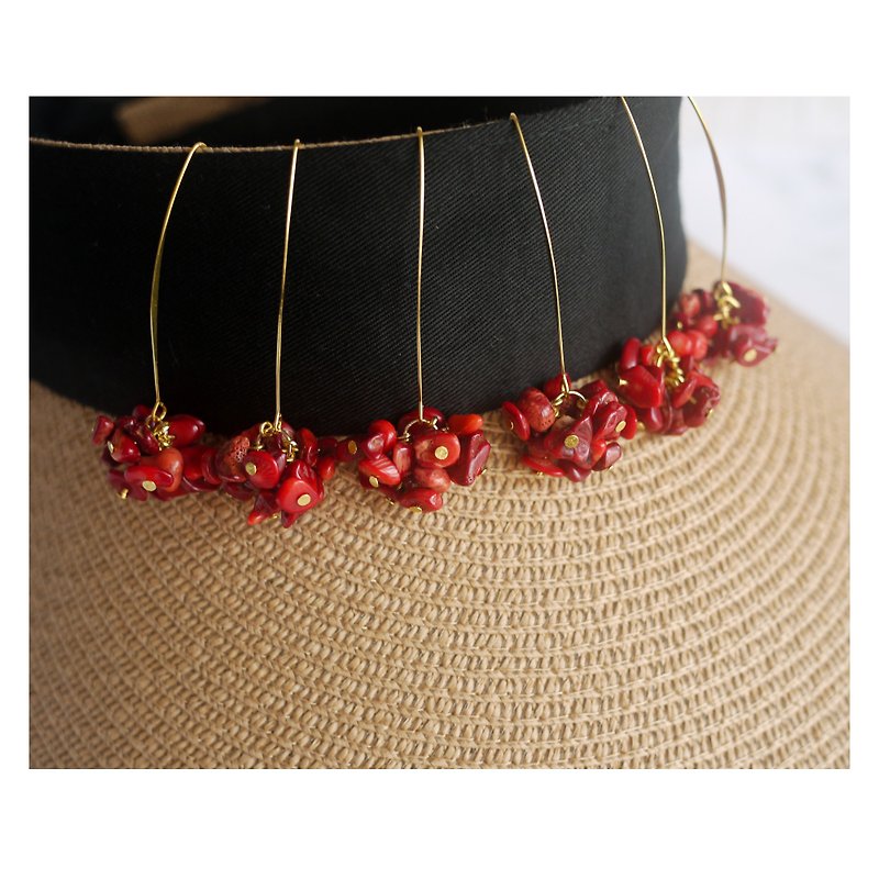 Red flower fire | natural stone | dangle earrings | pierced earrings | pierced earrings - ต่างหู - วัสดุอื่นๆ สีแดง