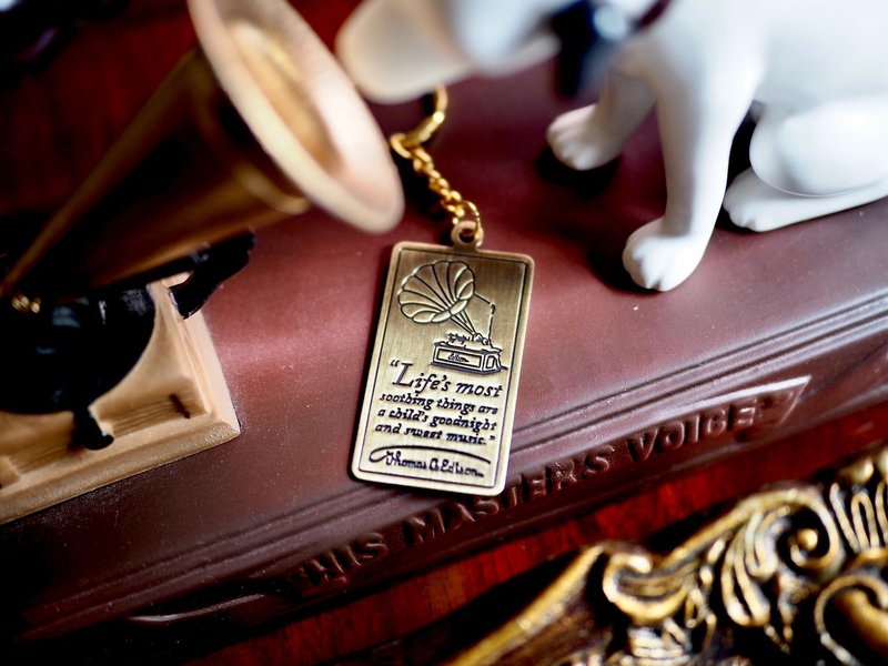 Gramophone & Nipper Key Ring Charm Collection-Bronze Long Type - Items for Display - Copper & Brass 