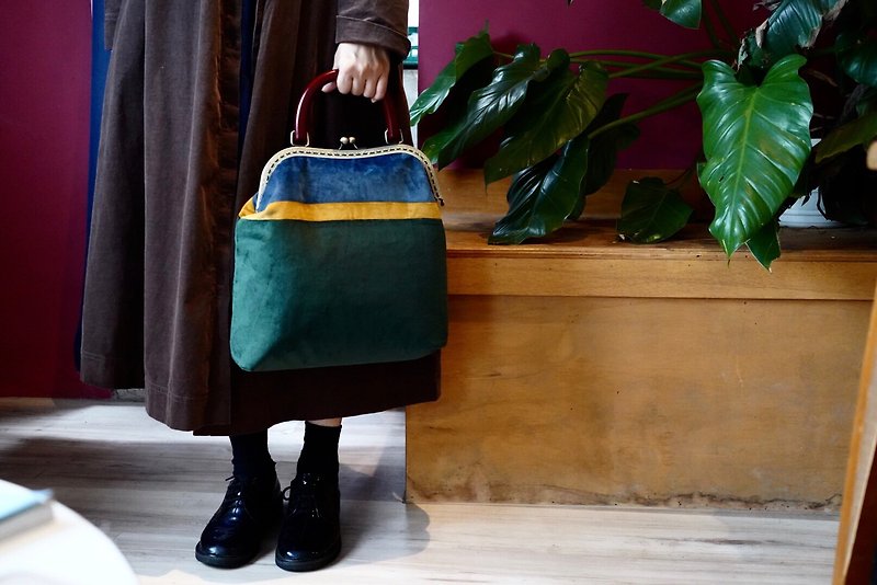 己合jiho flannel handbag big mouth gold bag - Handbags & Totes - Polyester Green