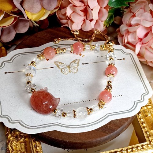 Camellia Adornments 【紅紋 草莓 月亮06】天然水晶手鍊 DIY手鏈設計款