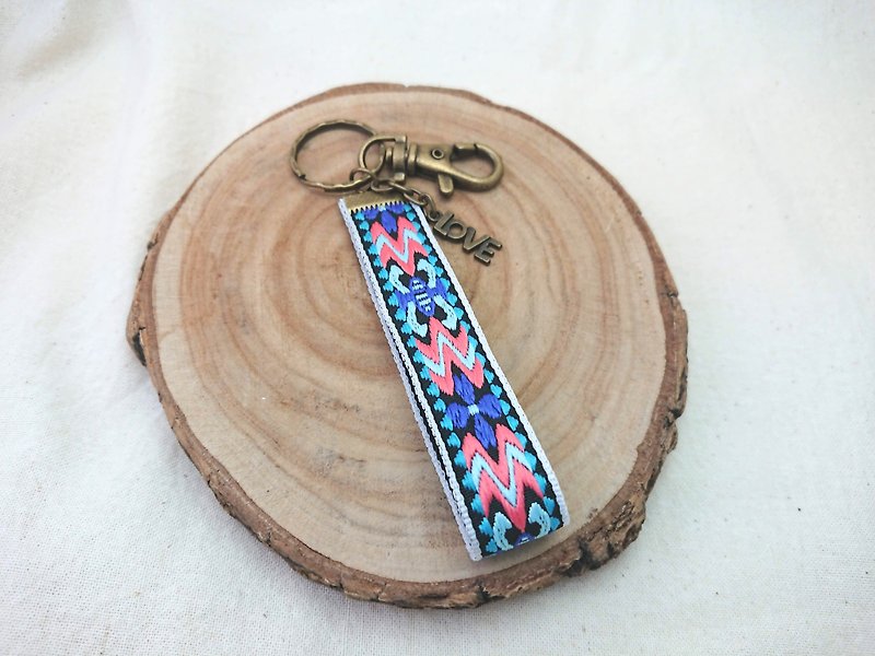 [Webbing key ring] desert cherry blossoms - ที่ห้อยกุญแจ - ผ้าฝ้าย/ผ้าลินิน สีน้ำเงิน