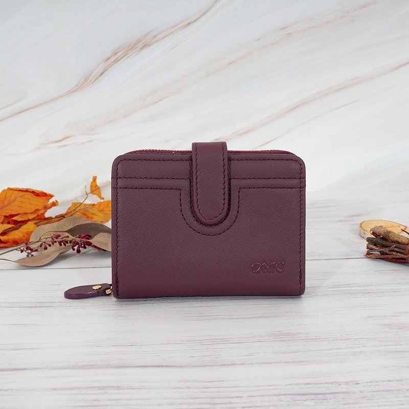 納帕15卡1照文青雅緻活頁牛皮短夾4161(深酒紅) - 錢包/皮夾/長短夾 - 真皮 