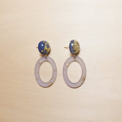 鳥嶼 Niaoyoo 復古霧藍珍珠丸子金箔鏤空橢圓耳環