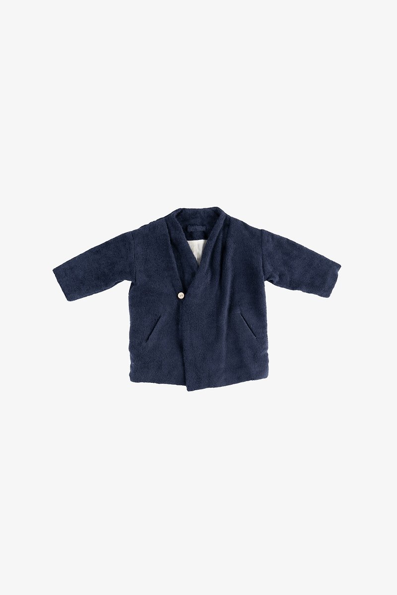 HEAVEN Cotton Terry Cloth Baby Lapelless Traditional Jacket - เสื้อโค้ด - ผ้าฝ้าย/ผ้าลินิน สีน้ำเงิน