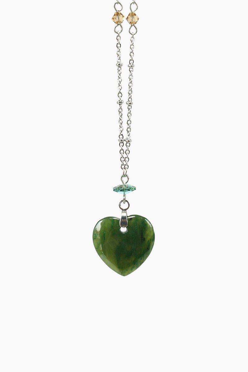 Green Nephrite Jade Heart Pendant Necklace - Necklaces - Gemstone Green