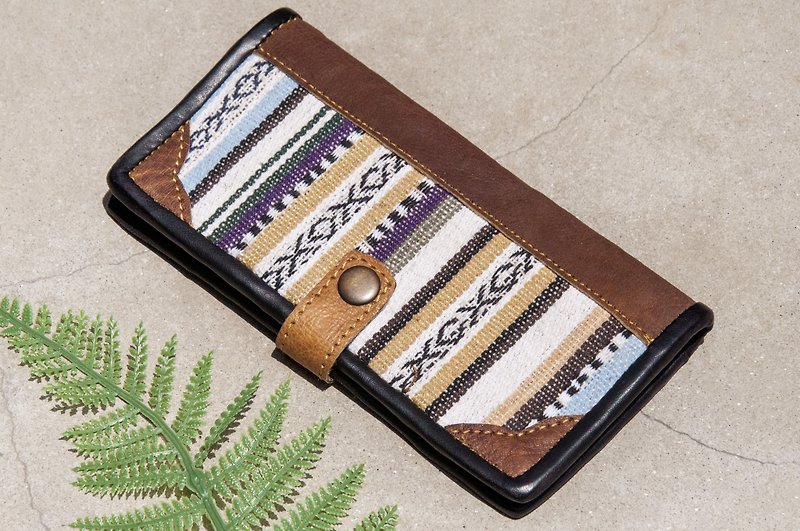 Hand-woven stitching leather long wallet/long wallet/coin wallet/woven wallet-caramel latte leather wallet - Wallets - Genuine Leather Multicolor