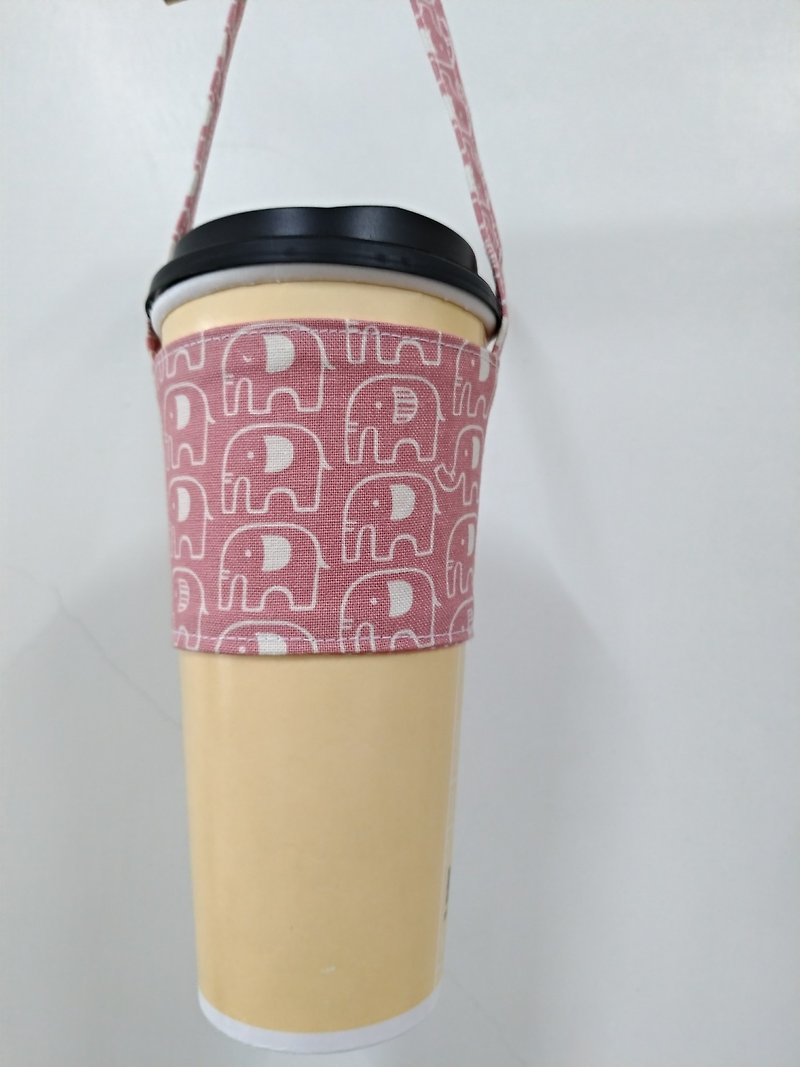環境に配慮した手回しコーヒー飲料バッグバッグバッグのセットの飲料カップカップセット - 象（ピンク） - ドリンクホルダー - コットン・麻 