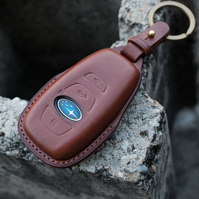 Handmade Leather subaru  key Case.Car Keychain.Car Key Cover Holder. - Keychains - Genuine Leather Multicolor