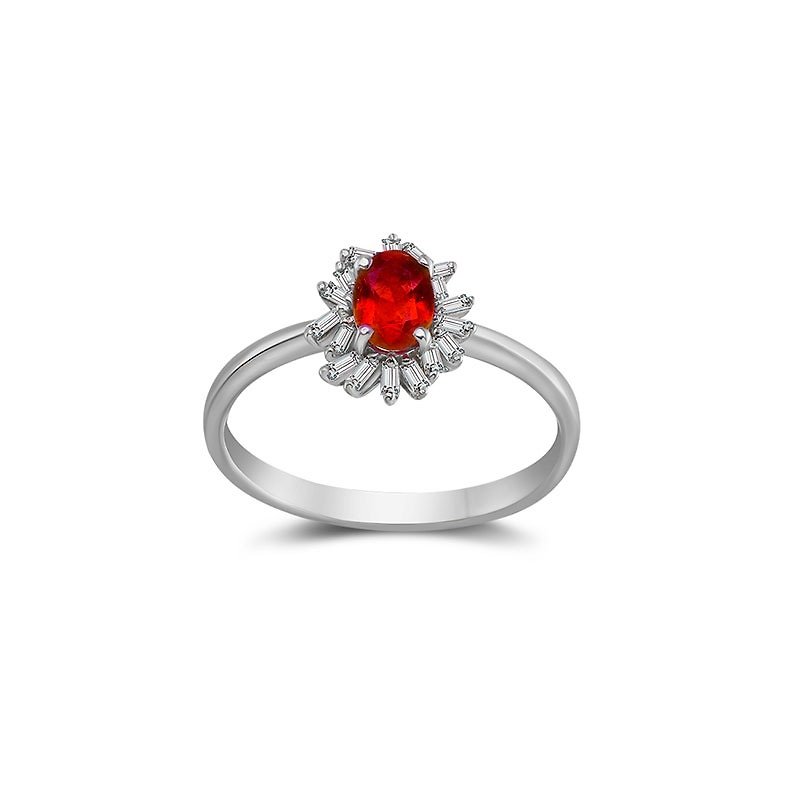 Ruby Ring Surrounded by Irregular Shape Diamond