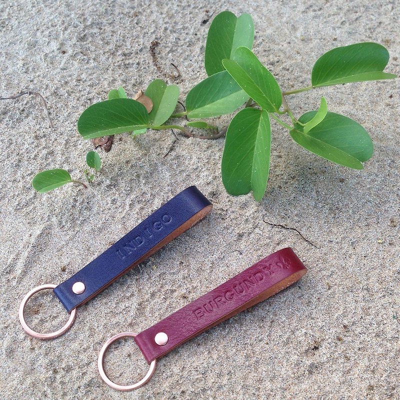 COPPER leather key ring [2 sets] blue wine red / custom birthday gift - Keychains - Genuine Leather Blue