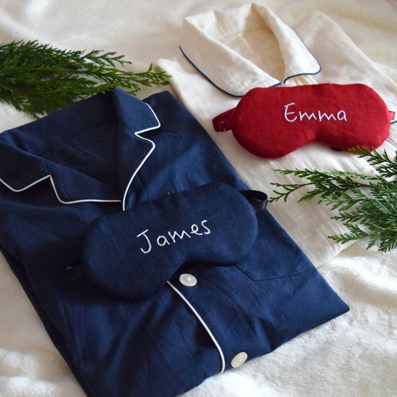 Great value 2-piece set | Name embroidered eye mask | Storage pouch included | Customizable gift - Eye Masks - Cotton & Hemp Red