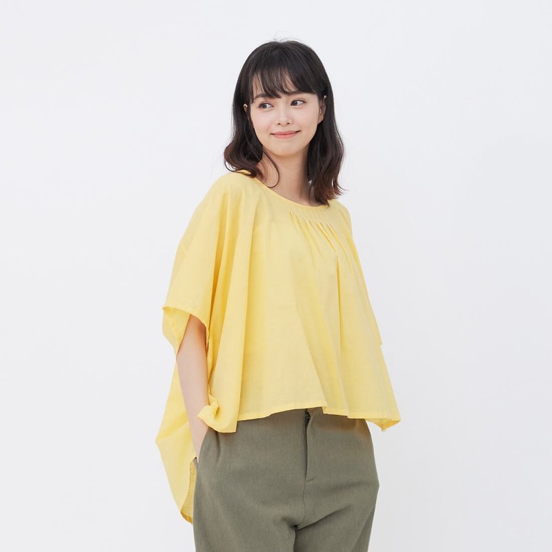 Blanche Tencel Linen Pleat Top/ Egg Yellow - Women's Tops - Cotton & Hemp Yellow