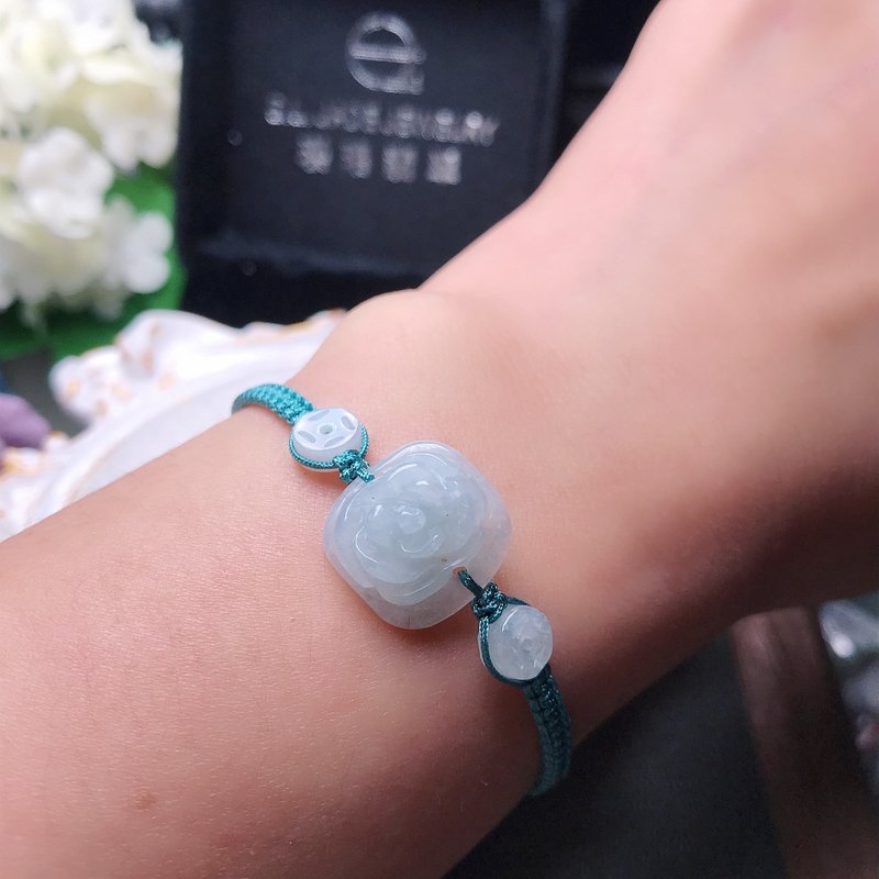 冰糯種翡翠花編織手鍊 | 天然緬甸玉翡翠A貨 | 送禮 - 手鍊/手環 - 玉石 白色