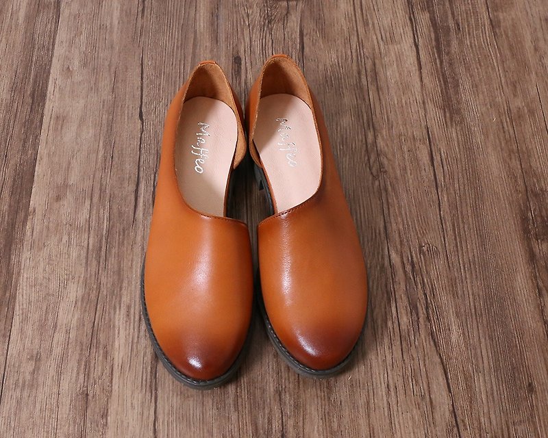 England leather side hollow shoes gradient layer toe air cushion oxford shoes brown - รองเท้าอ็อกฟอร์ดผู้หญิง - หนังแท้ 