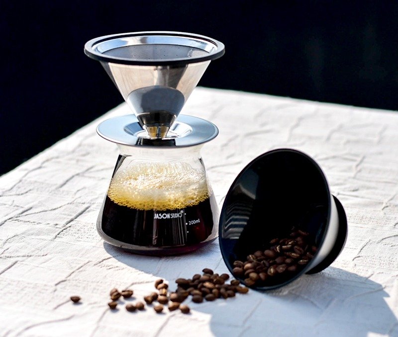 Driver立式濾杯1-2cup+J.S.乾溼兩用密封罐350ml - 咖啡杯/馬克杯 - 玻璃 透明