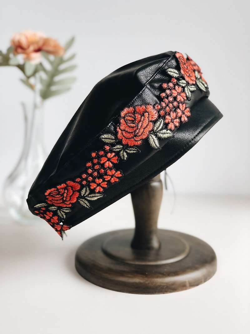Original Black Vintage Red Rose Lace Hat - Hats & Caps - Other Materials Black