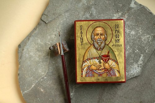 Orthodox small icons hand painted orthodox wood icon Saint Saphrony (Sakharov) of Essex