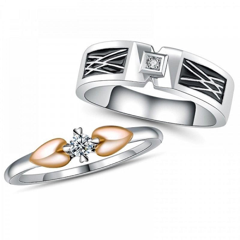 十分幸福 鑽石白鋼 求婚戒指 結婚對戒推薦 - 對戒 - 鑽石 銀色