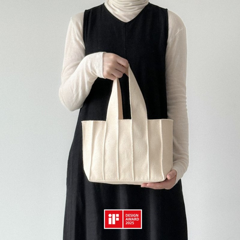 織紋可翻面托特包 M _燕麥白 (共4色) - 手袋/手提包 - 棉．麻 