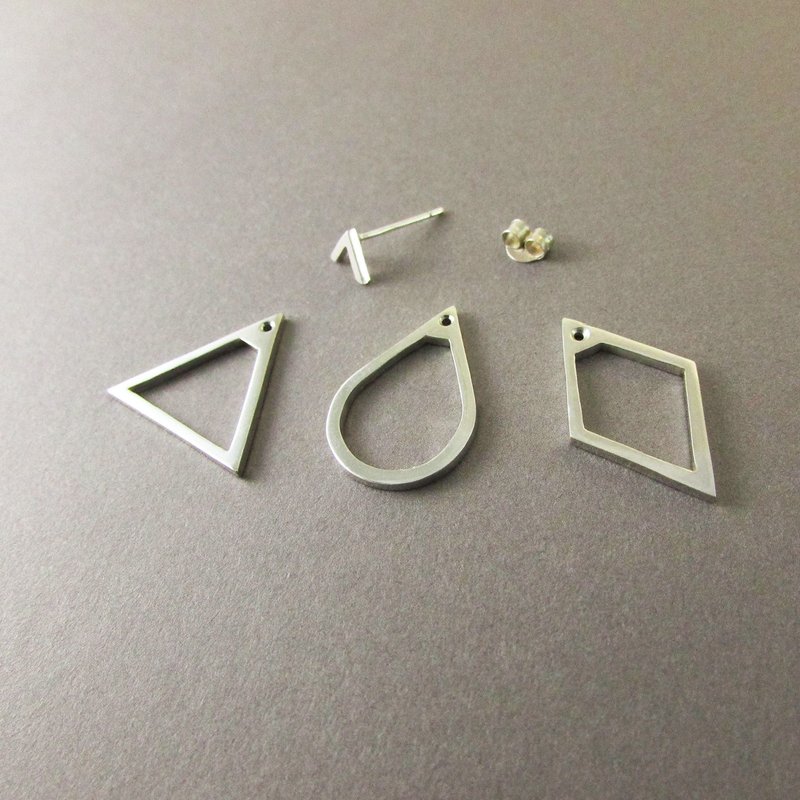 geometric earring_幾何耳環 925銀 限量 一組三個 - 耳環/耳夾/耳骨夾 - 銀 銀色