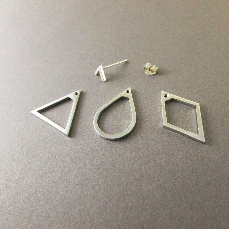 geometric earring_geometric earrings 925 Silver limited set of three - ต่างหู - เงิน สีเงิน