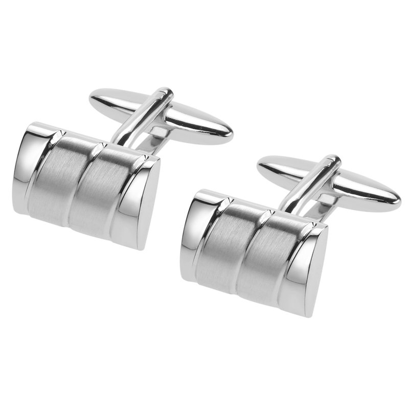 Curved Shiny and Brush Silver Diagonal Cufflinks - กระดุมข้อมือ - โลหะ สีเงิน