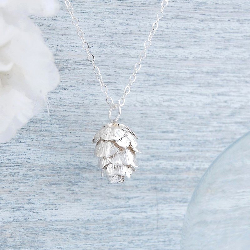 Natural Wind Pine Cone (Silver Necklace)