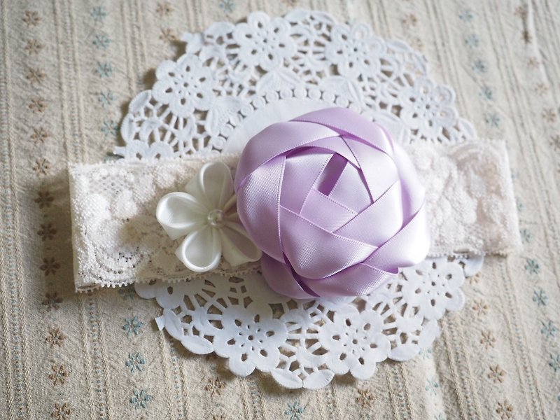 Purple ribbon flower baby elastic headband - Baby Gift Sets - Silk Purple
