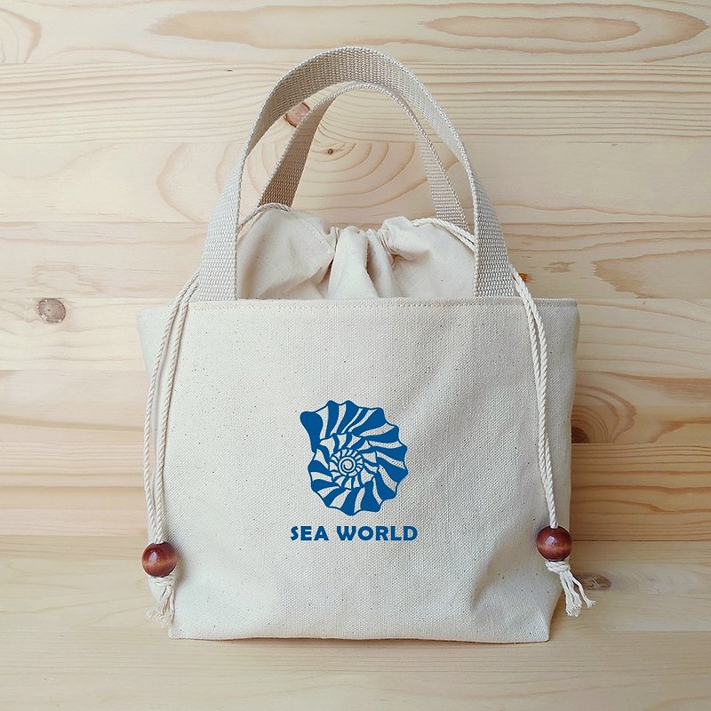 SEA WORLD_貝殼 束口提袋 - 手袋/手提袋 - 棉．麻 藍色