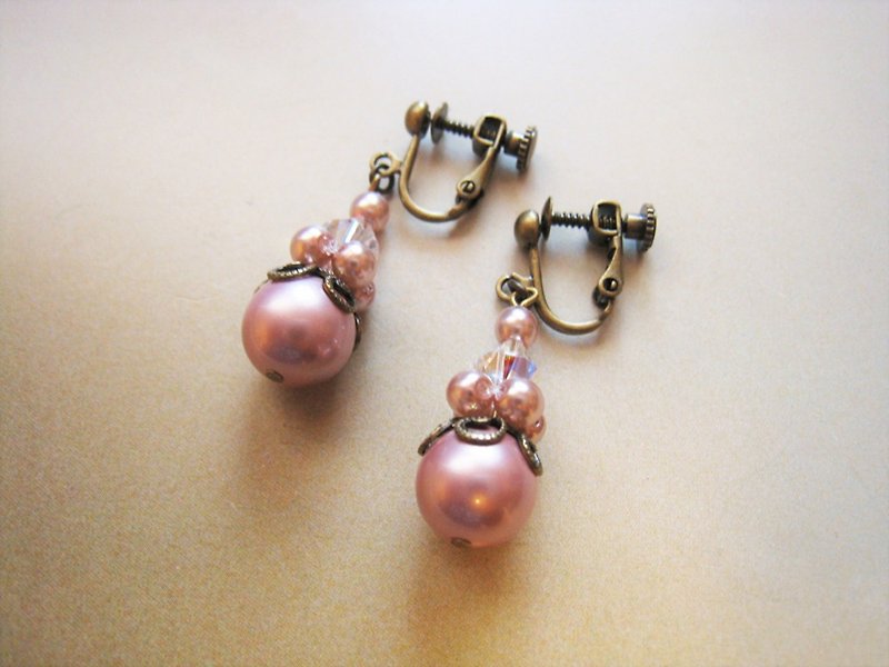 Silky Pearl & Swarovski Crystal Earrings / G : Pink - 耳環/耳夾 - 珍珠 粉紅色