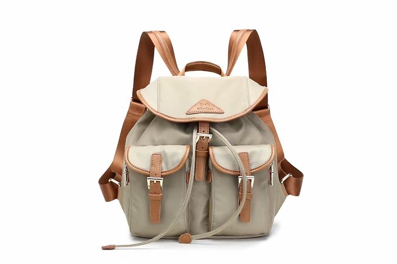 Apricot water repellent clamshell mouth backpack / shoulder bag - # 1004 - Backpacks - Waterproof Material Khaki