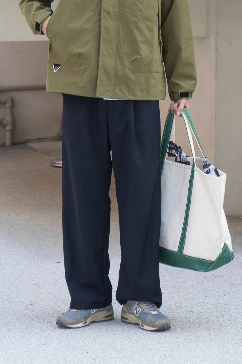 PANTS Japanese trendy casual trousers Cityboy Navy navy loose straight draped lazy trousers - กางเกงขายาว - ผ้าฝ้าย/ผ้าลินิน สีน้ำเงิน